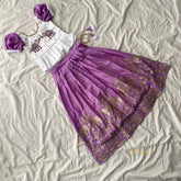 Lavender & White Colour Embroidered Girls Lehenga Set -VS3762